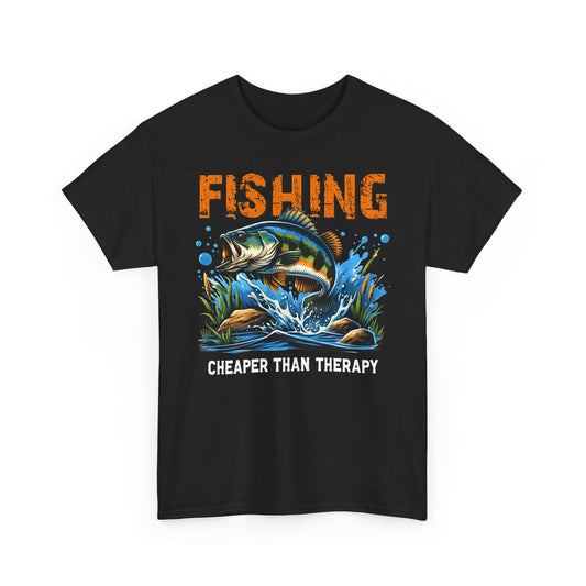 "Fishing Cheaper Than Therapy" Fishing Tee